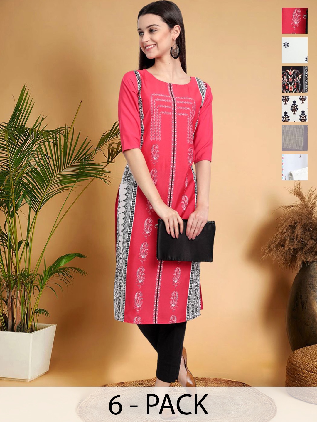 

7Threads Ethnic Motifs Printed Thread Work Crepe Straight Kurta, Multi