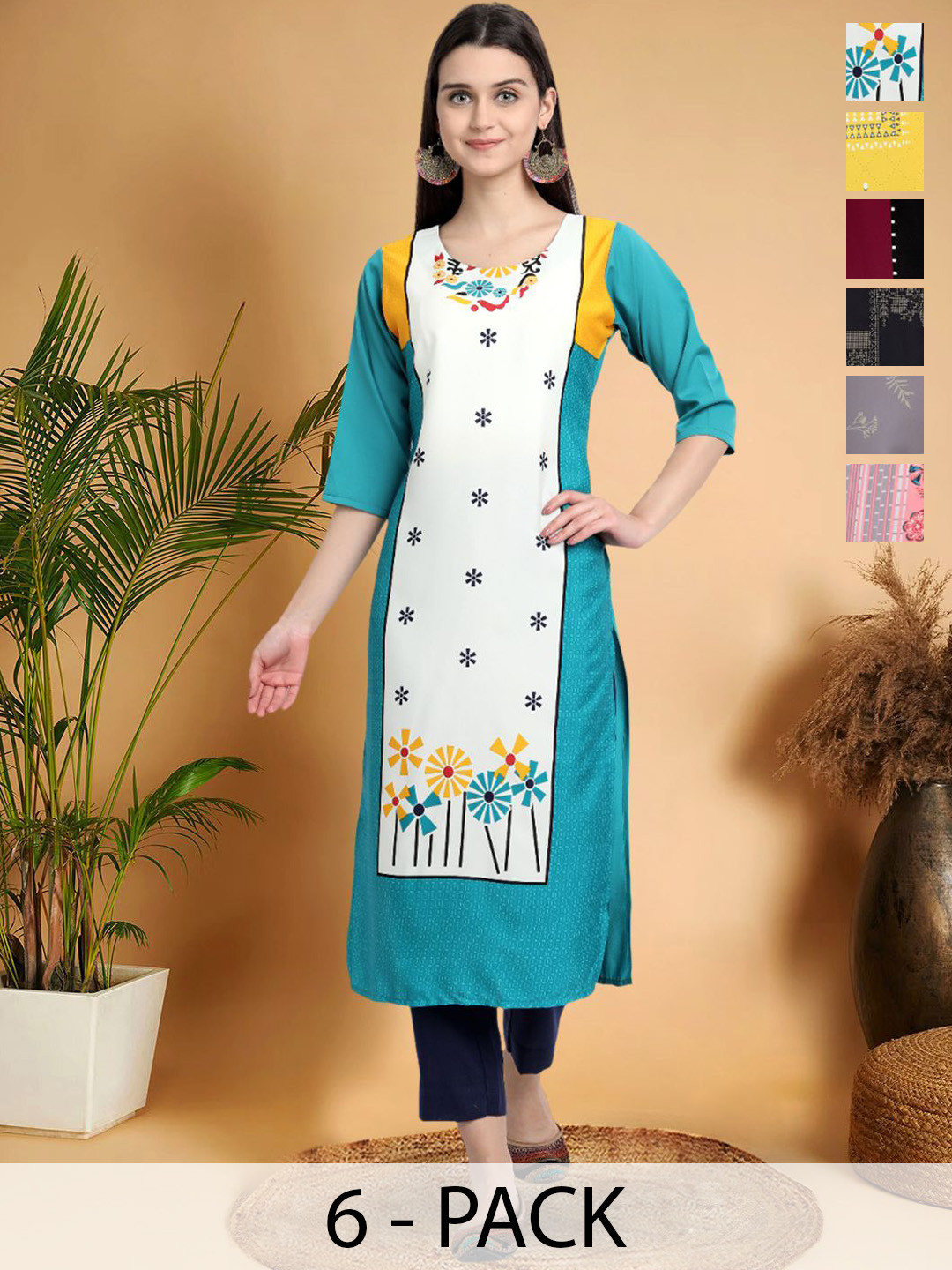 

7Threads Ethnic Motifs Printed Thread Work Crepe Straight Kurta, Multi