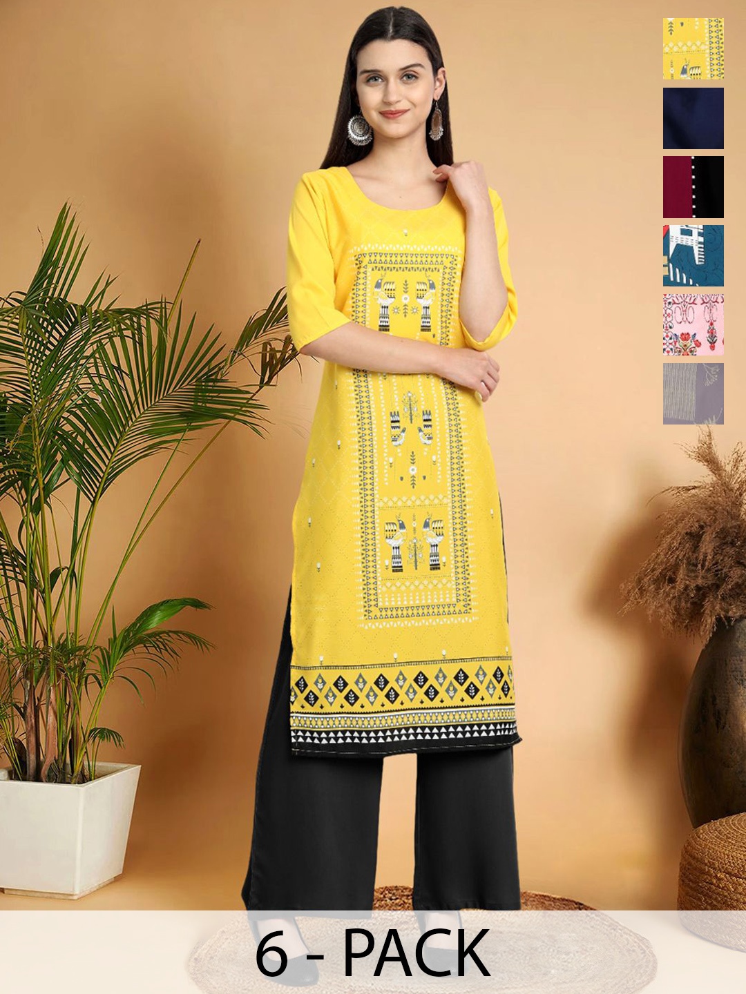 

7Threads Ethnic Motifs Printed Thread Work Geometric Crepe Kurta, Multi