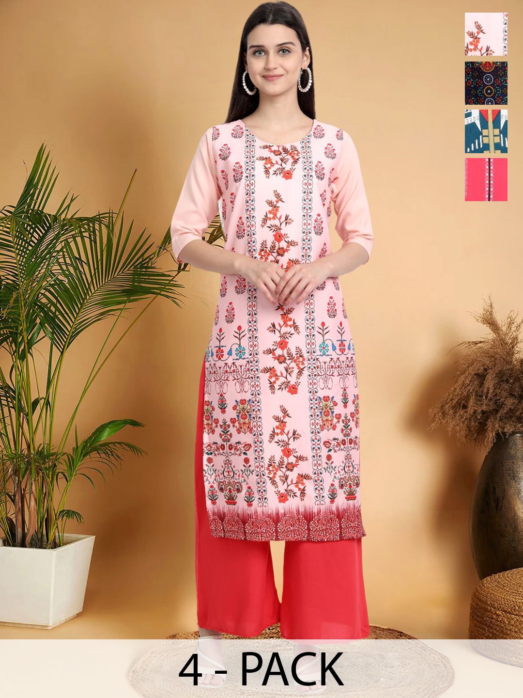 

7Threads Ethnic Motifs Printed Floral Crepe Kurta, Multi