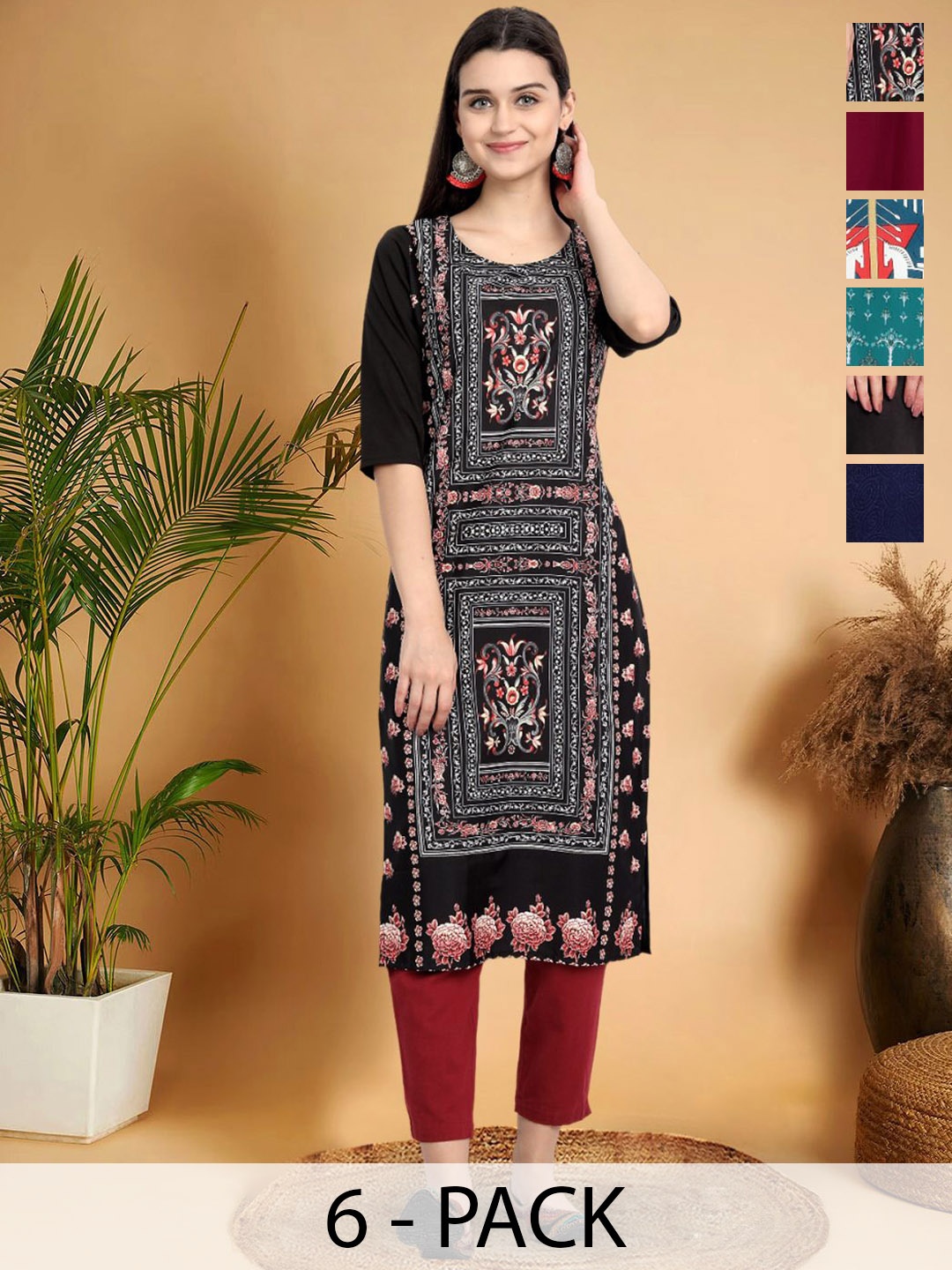 

7Threads Ethnic Motifs Printed Thread Work Crepe Kurta, Multi