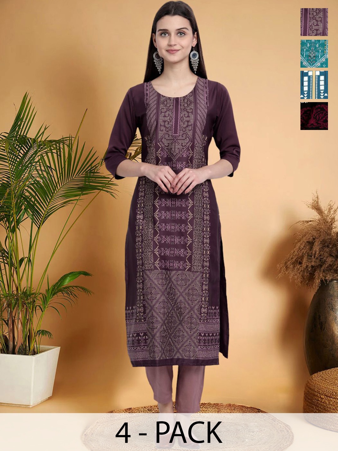 

7Threads Women Ethnic Motifs Printed Sequinned Floral Crepe Kurta, Brown