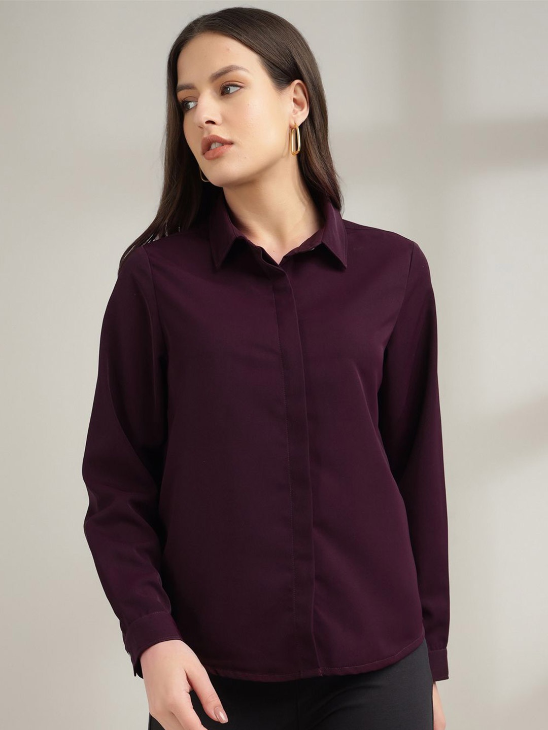 

Xpose Women Comfort Fit Spread Collar Solid Formal Shirt, Purple