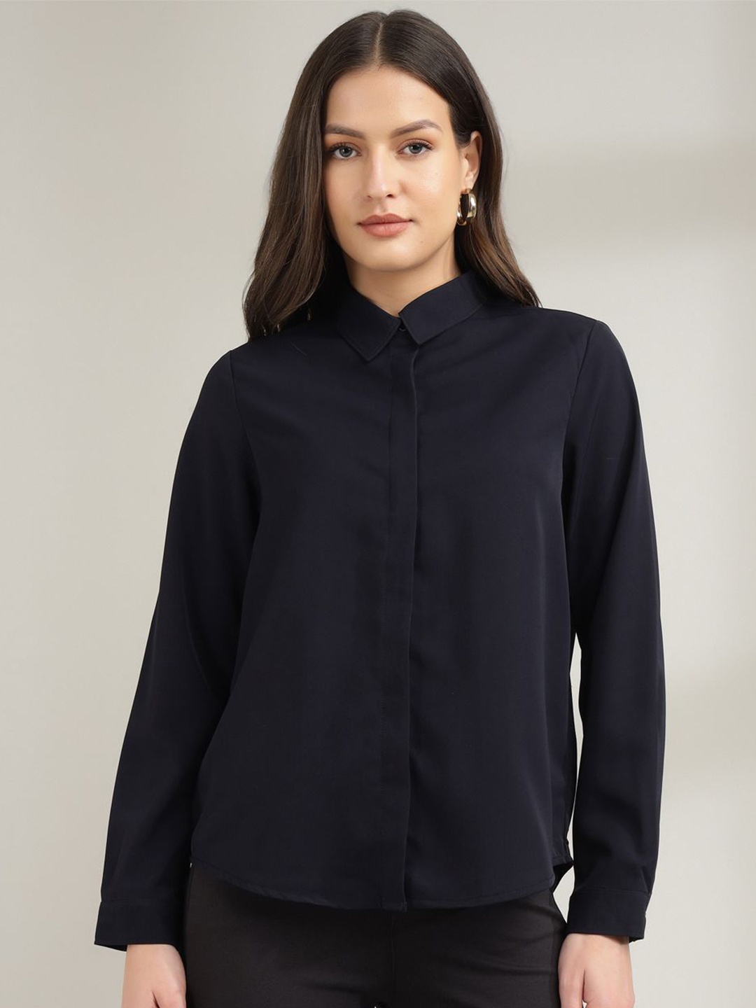 

Xpose Women Comfort Fit Spread Collar Solid Formal Shirt, Black