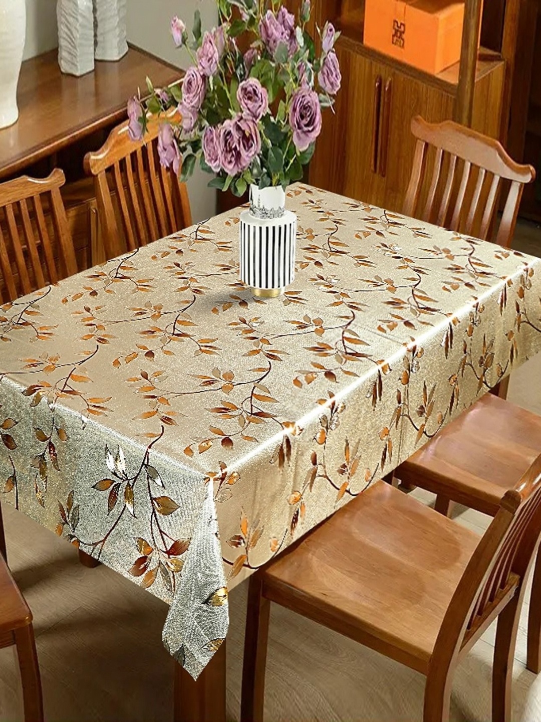 

Dakshya Industries Gold-Toned & Yellow Floral Rectangle Waterproof 6-Seater Table Cover