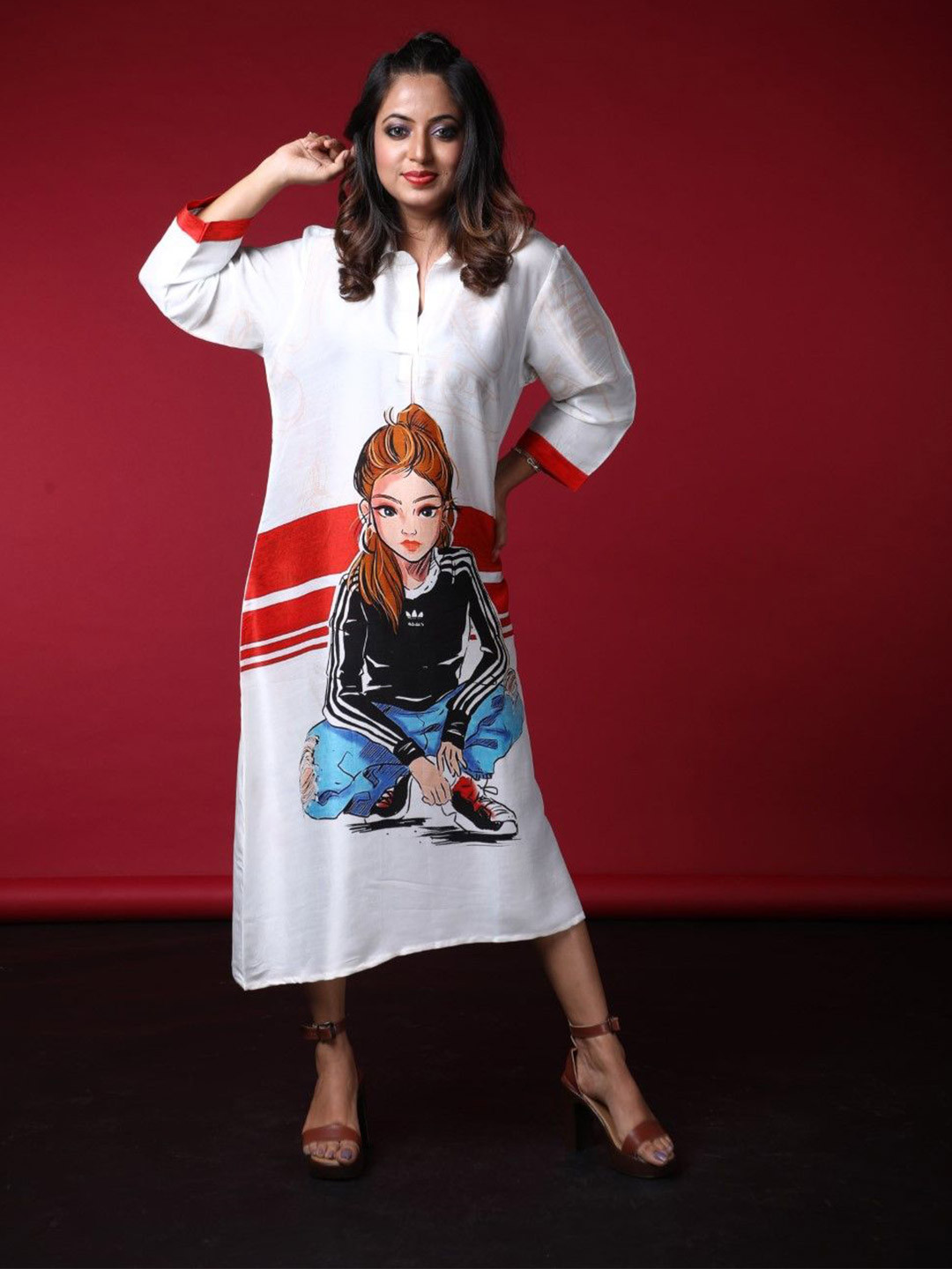 

IZU Women Printed A-Line Midi Dress, Multi