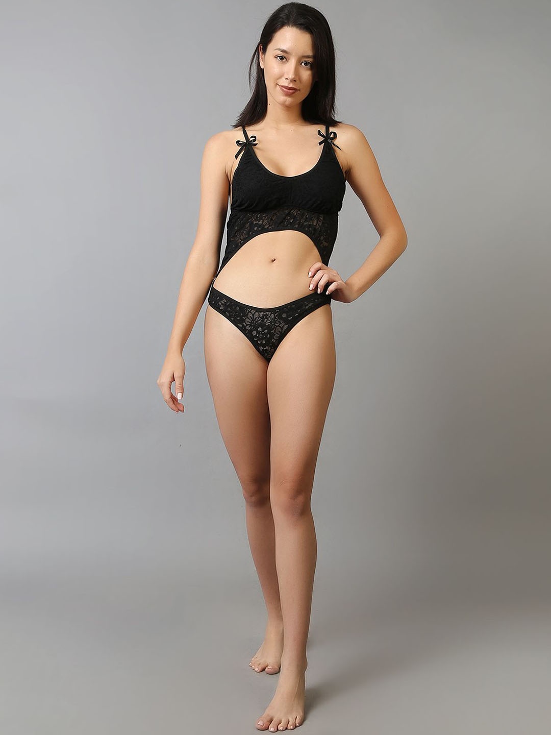 

Beera Women Lace Shoulder Strap lingerie Set Bee_Bkini75_Black