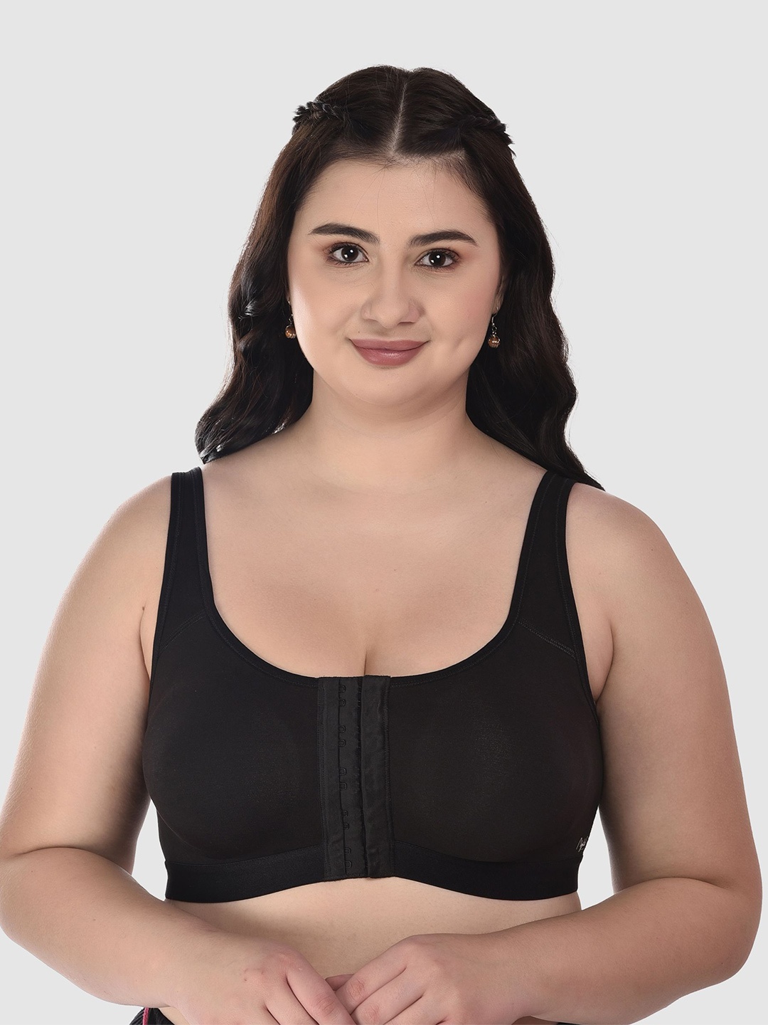 

DressBerry Pack of 2 Cotton Full Coverage Front Closure Minimizer Bra, Black