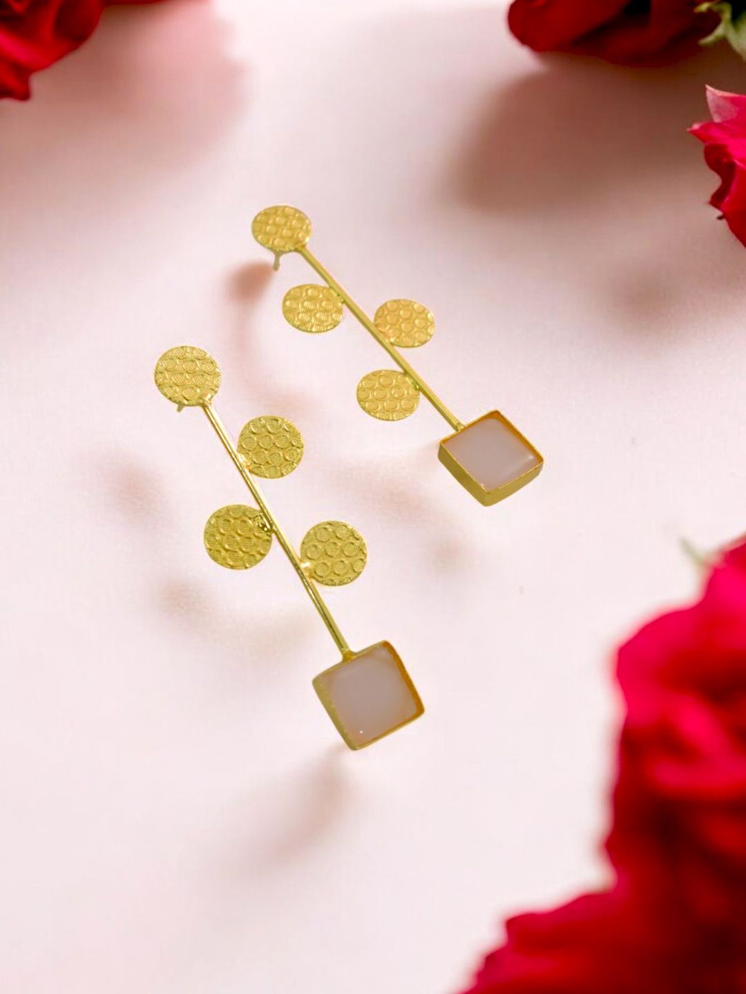 

TISHUL JEWELS Gold-Plated Artificial Stone Studded Contemporary Drop Earrings, White