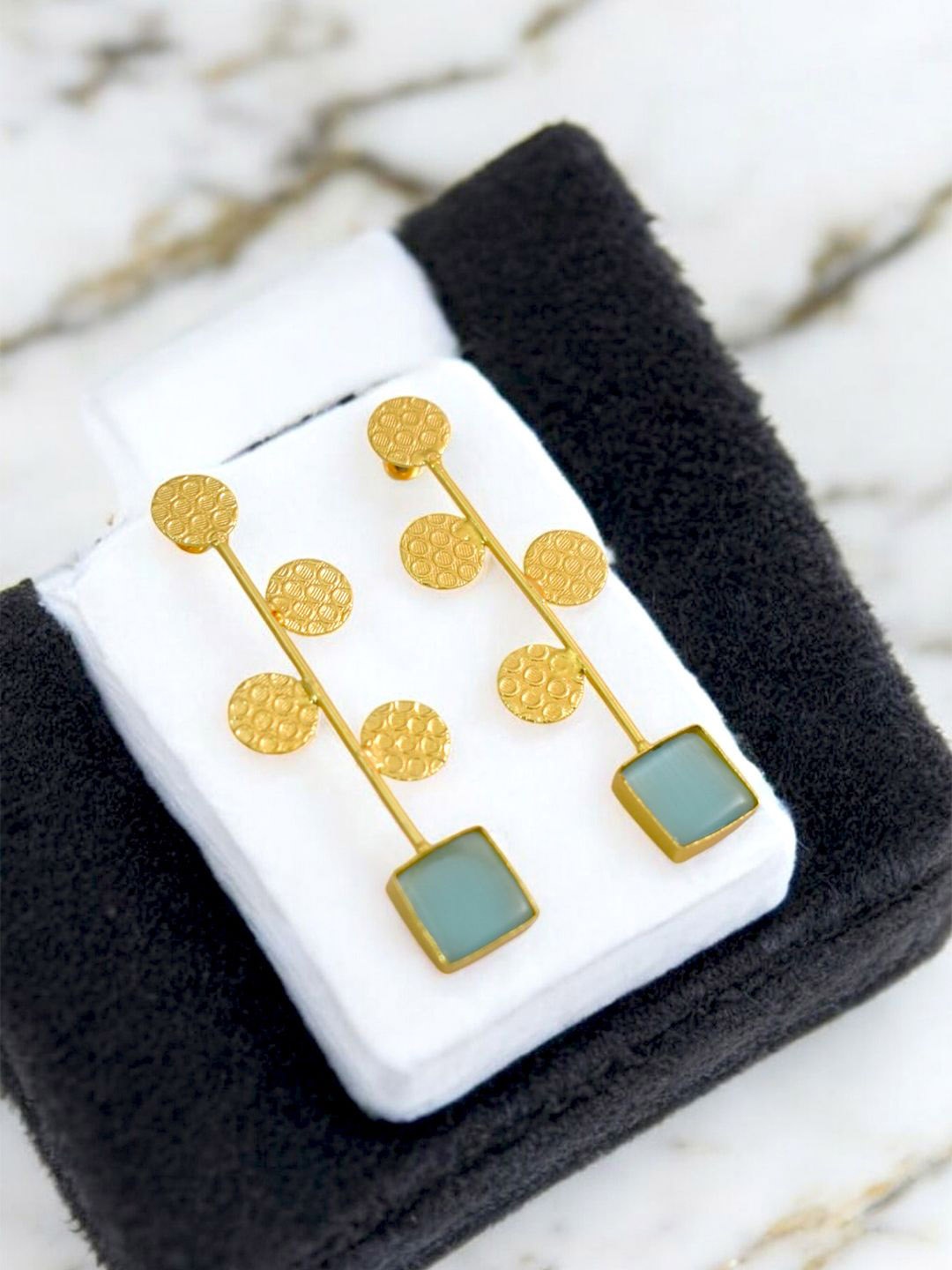 

TISHUL JEWELS Gold-Plated Artificial Stone Studded Contemporary Drop Earrings, Teal