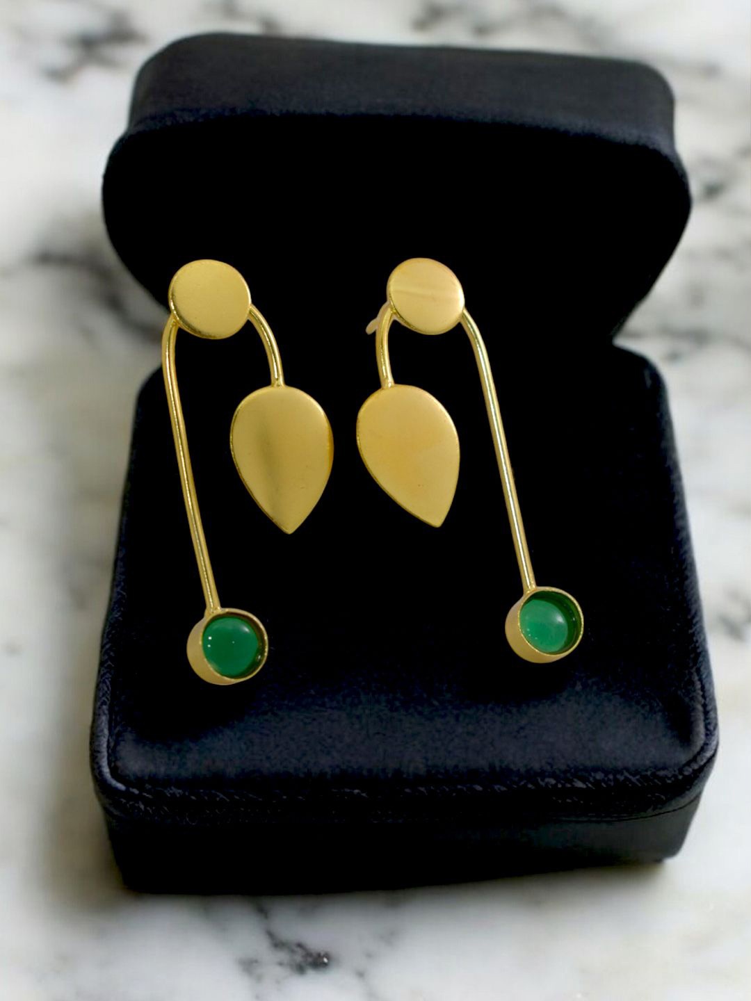 

TISHUL JEWELS Gold-Plated Artificial Beads Contemporary Drop Earrings, Green