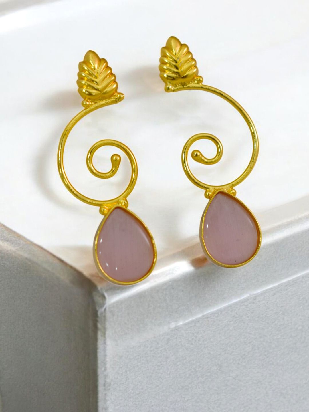 

TISHUL JEWELS Gold-Plated Artificial Stone Studded Contemporary Drop Earrings, Pink