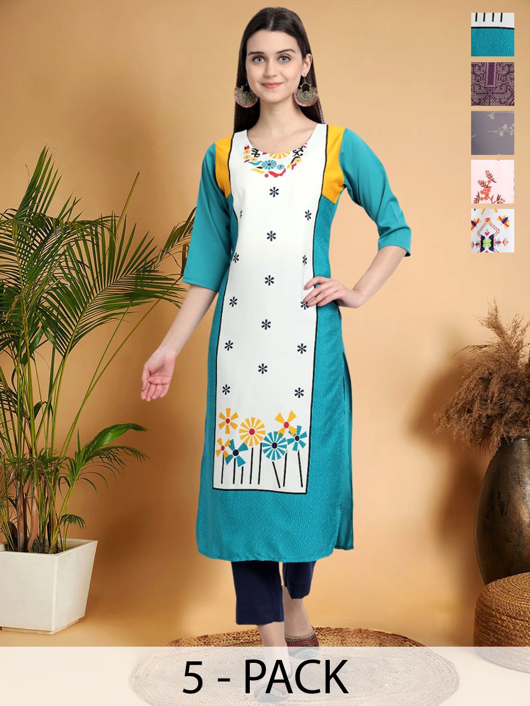 

7Threads Women Ethnic Motifs Printed Thread Work Floral Crepe Kurta, Multi