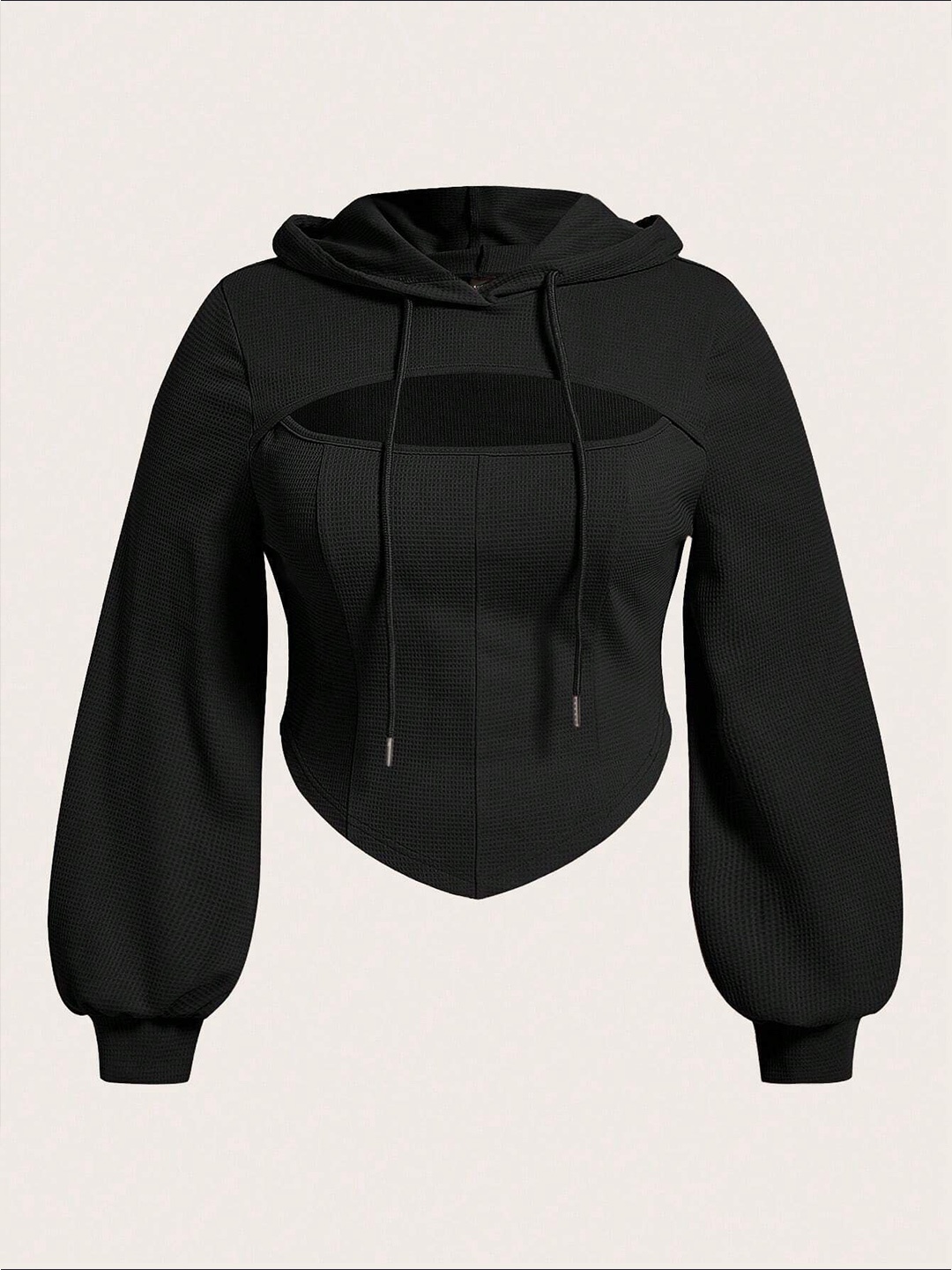 

DressBerry Curve Women Hooded Cuffed Sleeves Top With Cut Out, Black