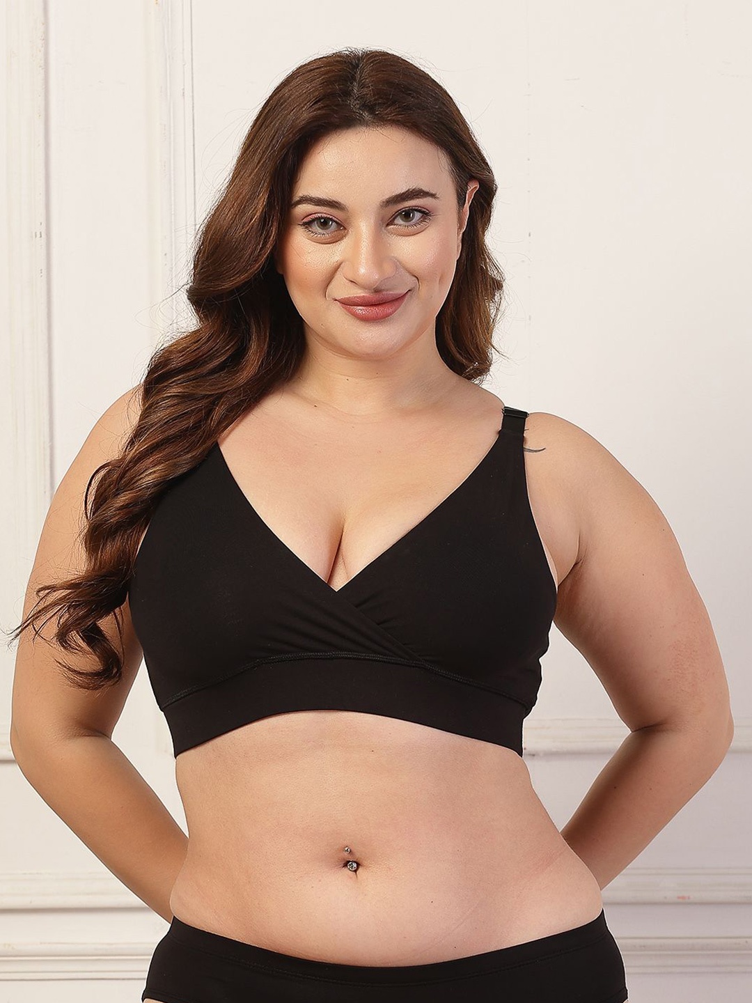 

House Of Zelena Cotton Maternity Non Padded Feeding Bra with Adjuster, Black