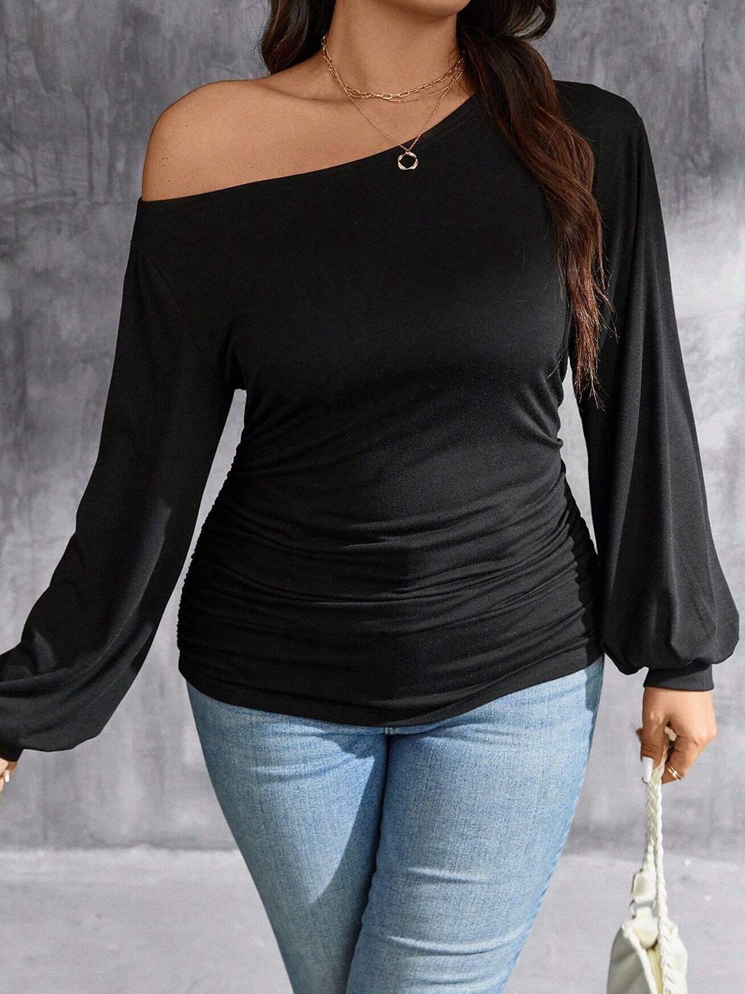 

DressBerry Curve Women One Shoulder Top, Black