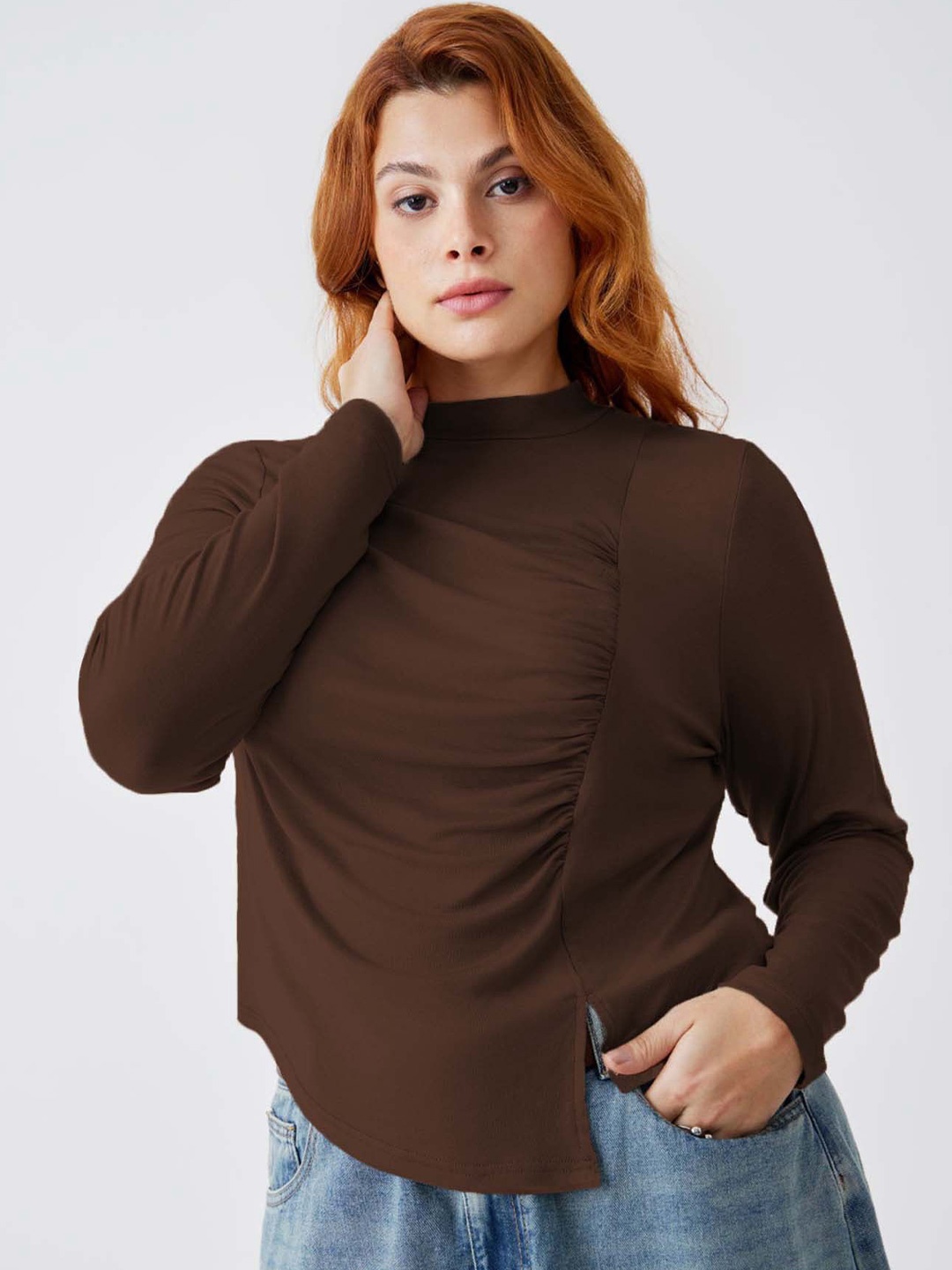 

DressBerry Women Plus Size Solid Top, Coffee brown