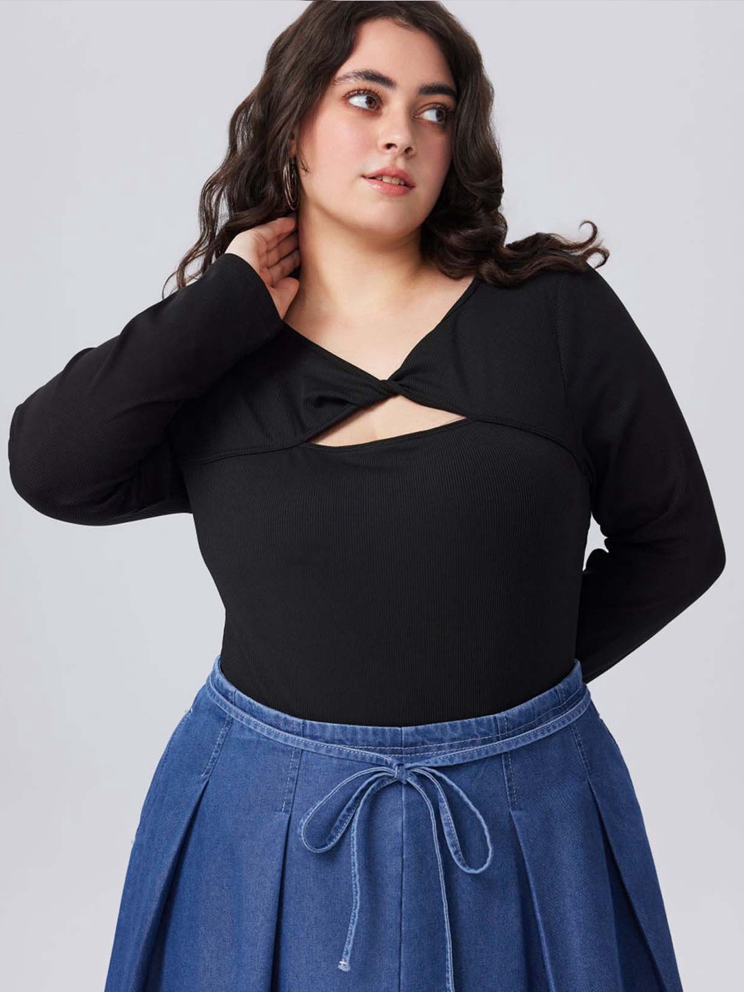 

DressBerry Curve Plus Size Cut Out Fitted Top, Black