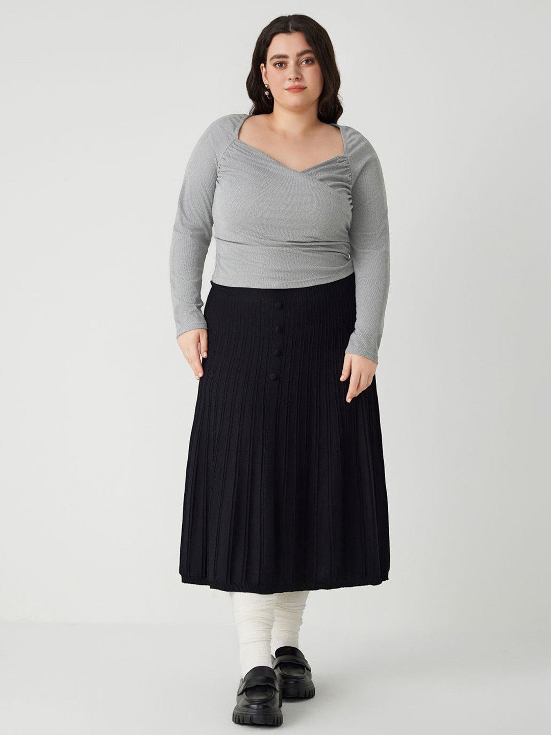 

DressBerry Curve Women Long Sleeves Top, Grey