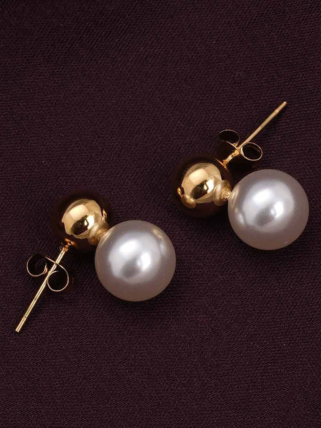 

PALMONAS Stainless Steel Gold Plated Contemporary Pearls Double Sided Drop Earrings