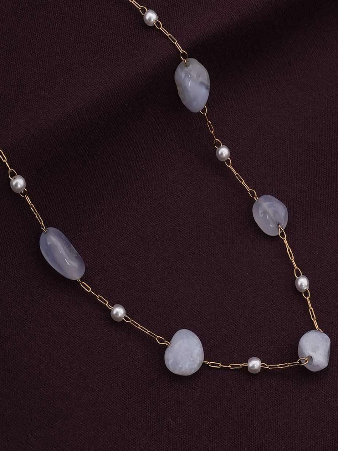 

PALMONAS Gold-Plated Stainless Steel Pearls Beaded Anti-Tarnish Necklace