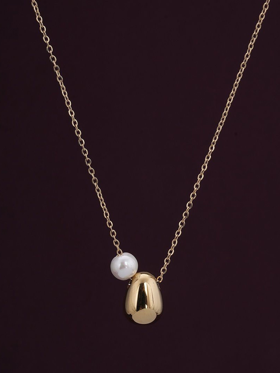 

PALMONAS Gold-Plated Stainless Steel Pearls Beaded Anti-Tarnish Necklace