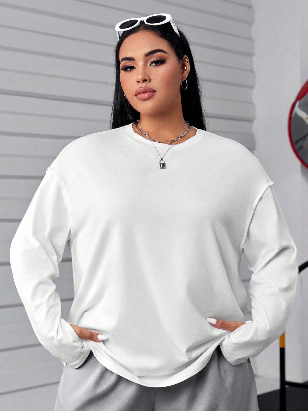 

DressBerry Curve Women Plus Size Cotton Round Neck Cotton Top, White