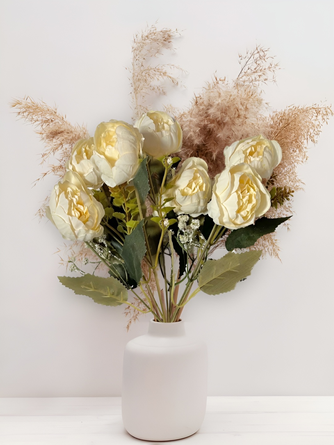 

ARTSY Cream-Coloured & Yellow 2 Pieces Peony Artificial Flowers