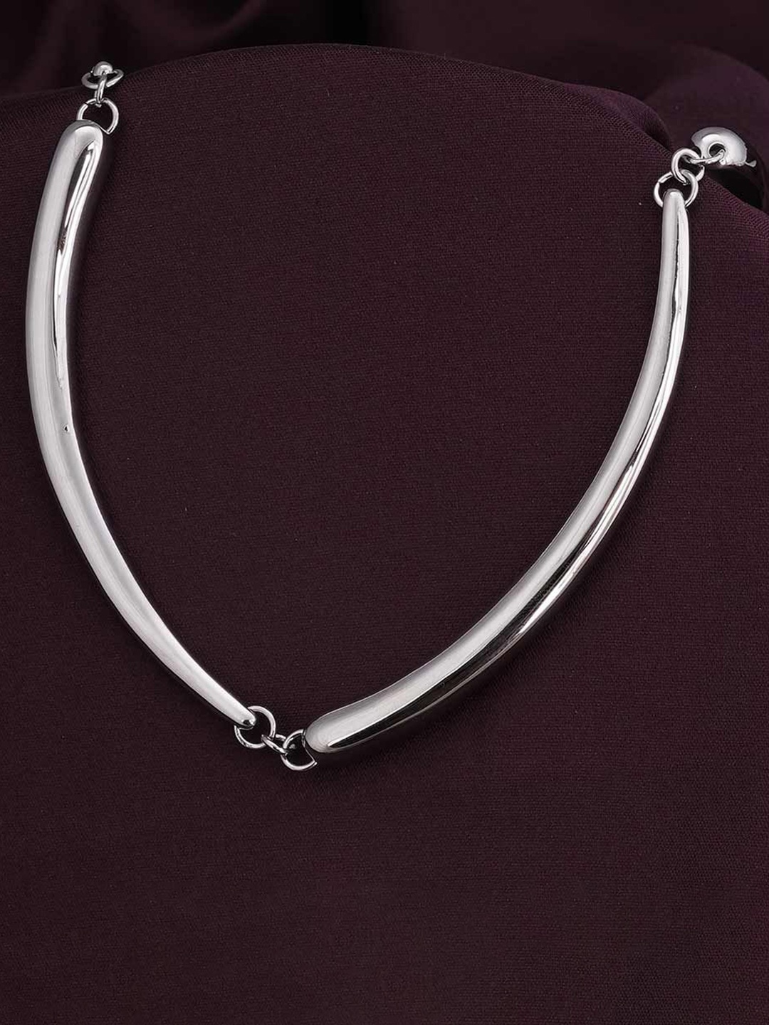 

PALMONAS Silver-Plated Stainless Steel Waterproof & Anti-Tarnish Tube Collar Necklace