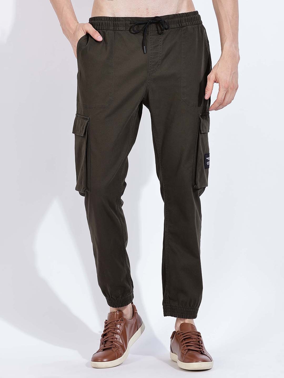 

HERE&NOW Men Slim Fit Mid - Rise Cargo Joggers, Olive