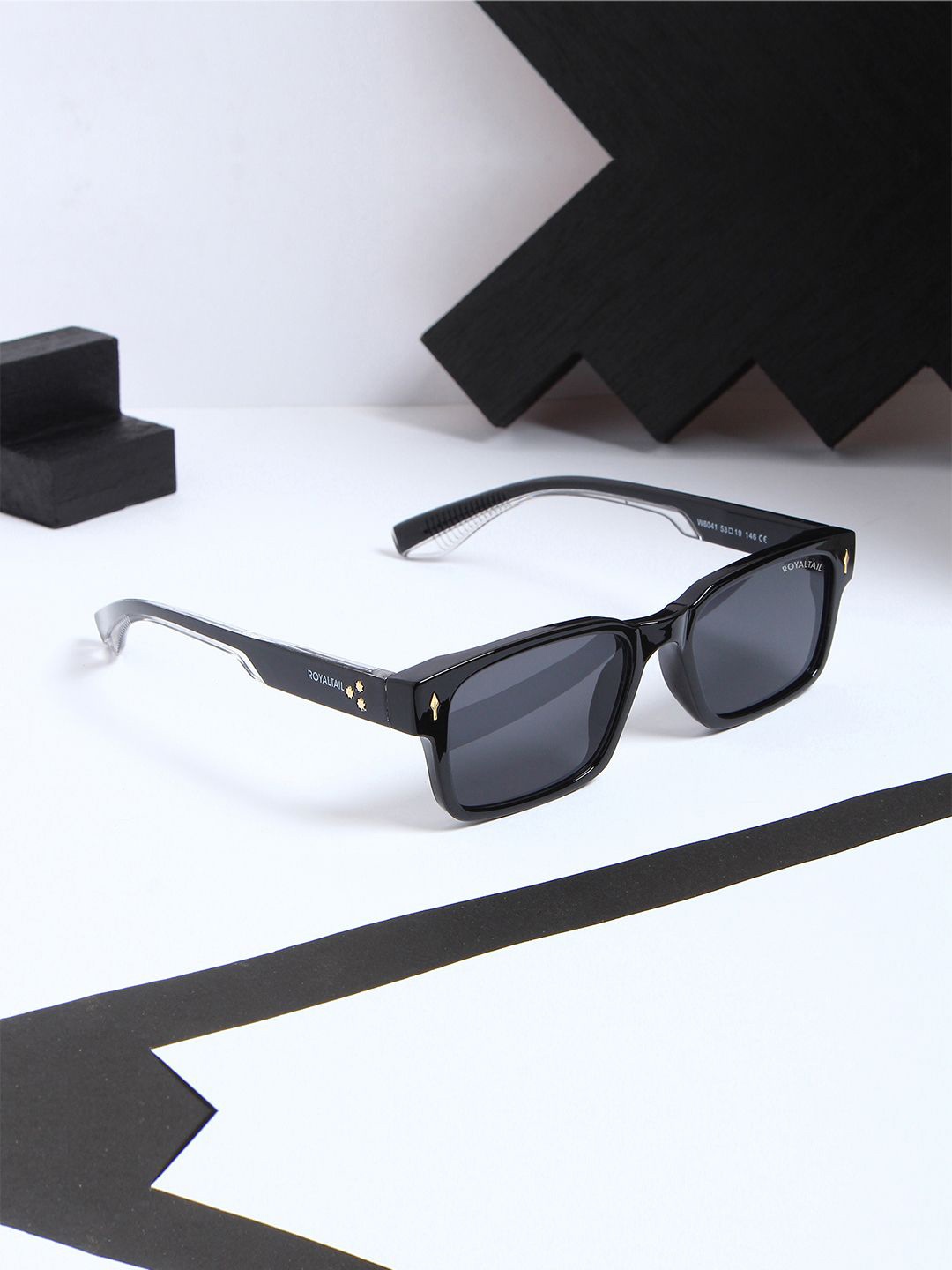 

ROYALTAIL Unisex Rectangle Sunglasses with UV Protected Lens RT-SUNG-118, Black