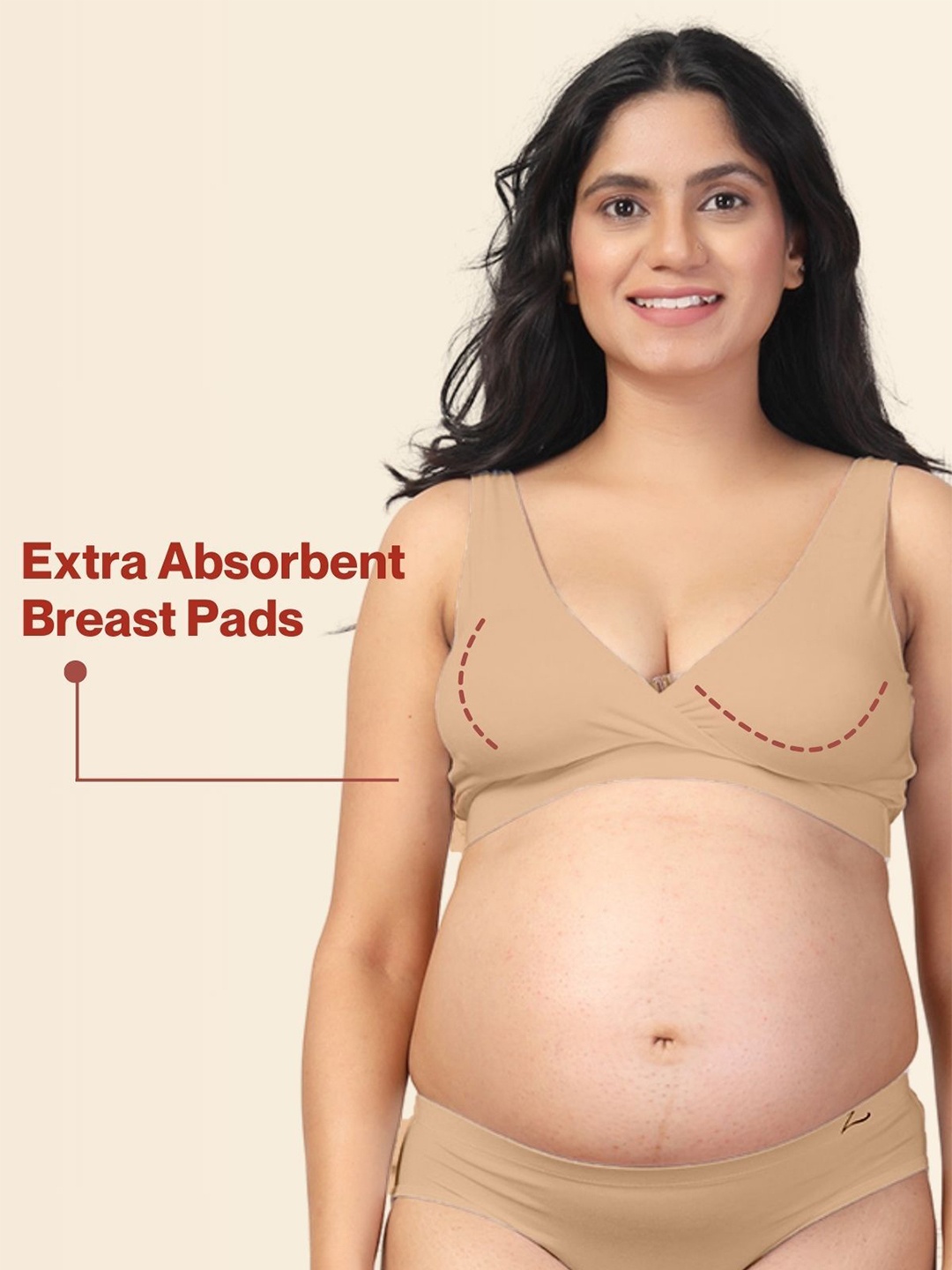 

House Of Zelena Stretchable Maternity Padded Feeding Full Coverage Bra, Beige
