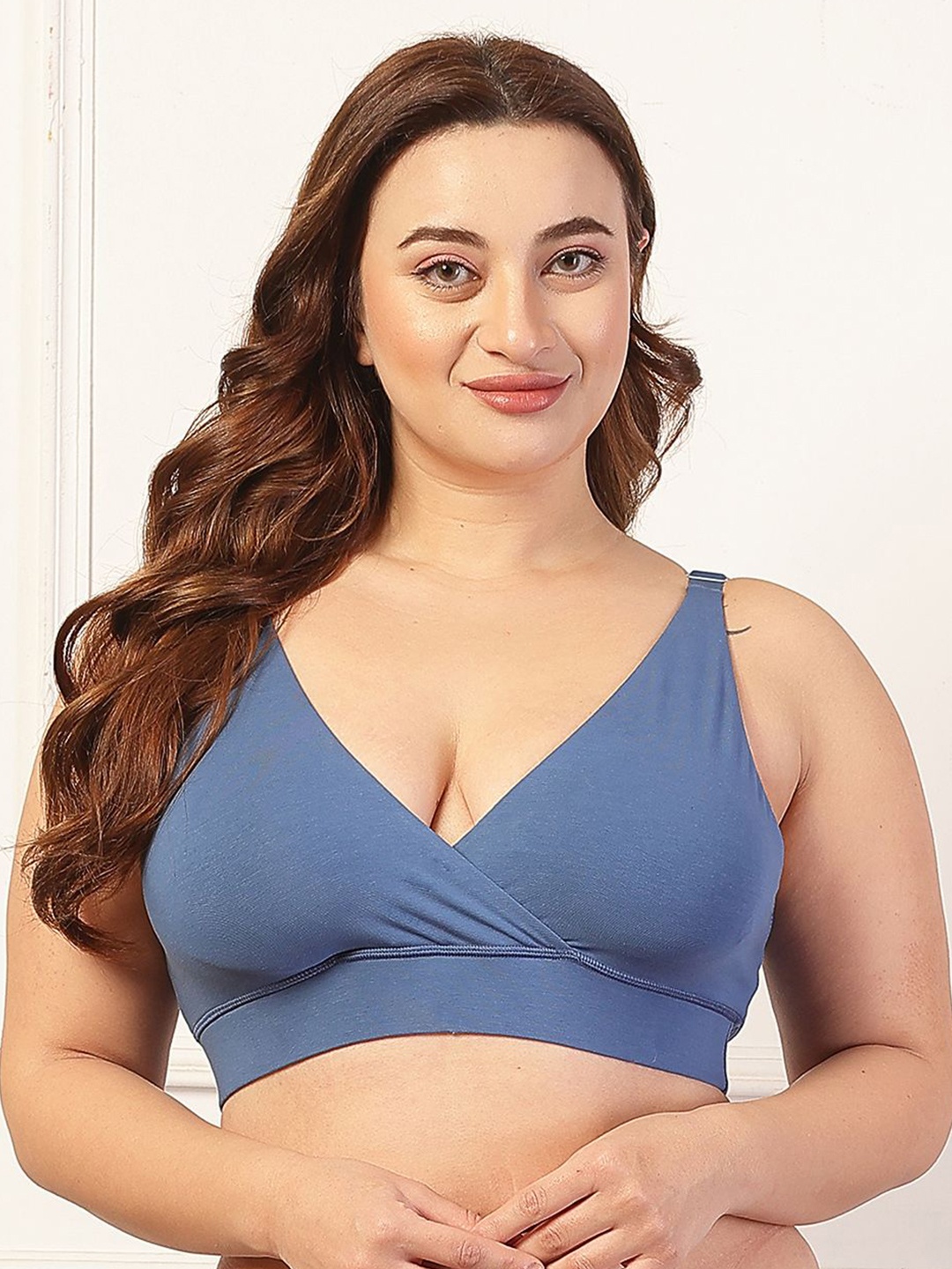 

House Of Zelena Cotton Maternity Non Padded Feeding Full Coverage Bra, Blue