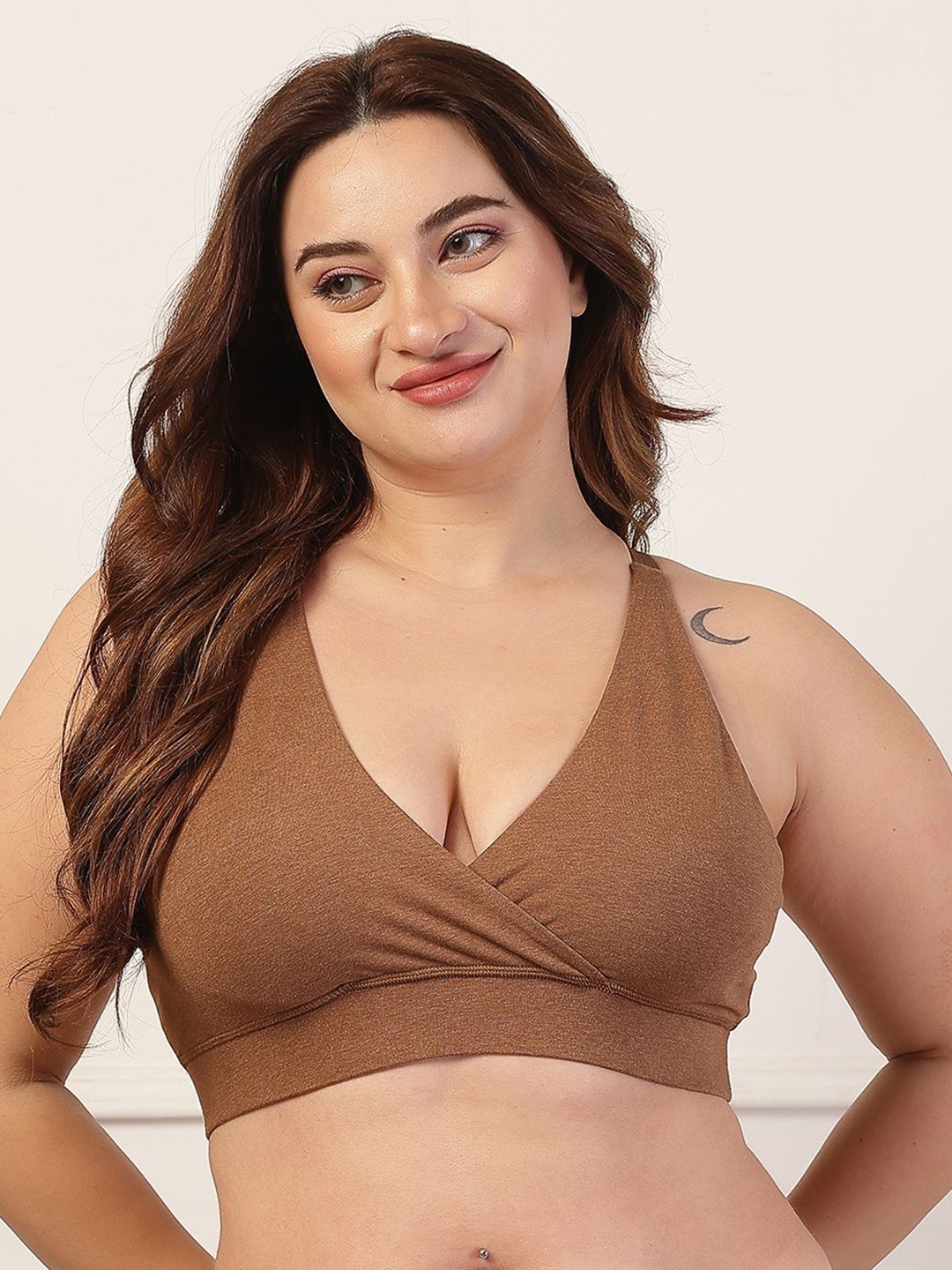

House Of Zelena Cotton Maternity Non Padded Feeding Full Coverage Bra, Brown