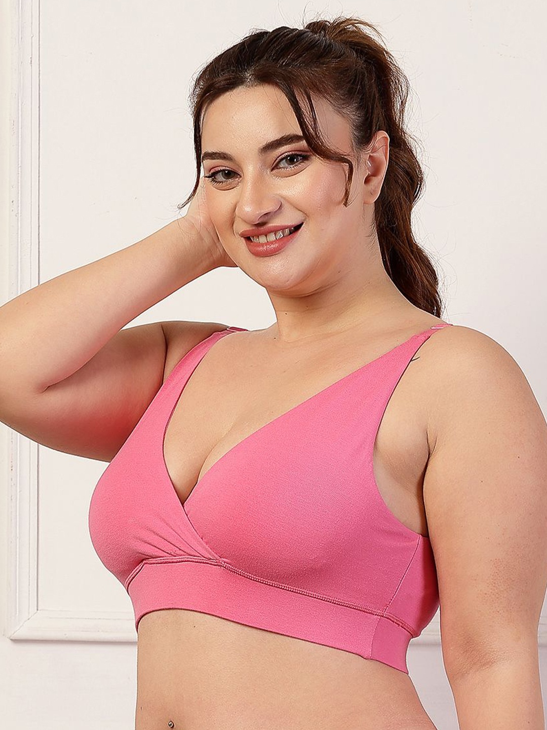 

House Of Zelena Women Full Coverage Cotton Maternity Non Padded Feeding Bra, Fuchsia
