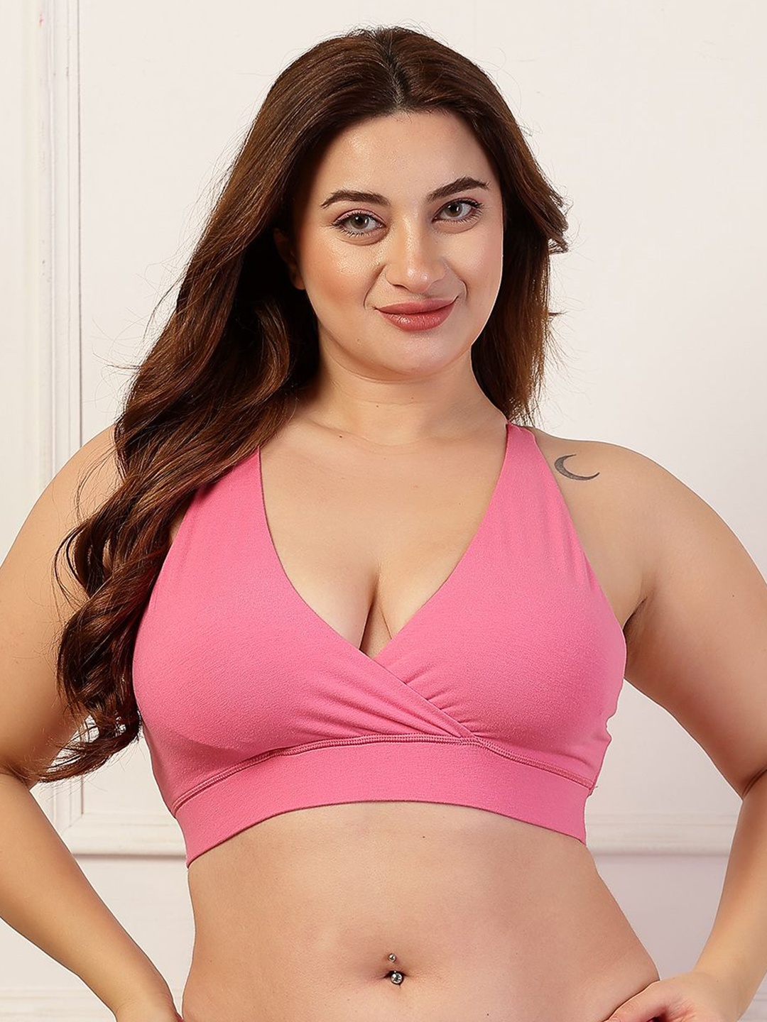 

House Of Zelena Racerback Cotton Maternity Non Padded Feeding Bra with Adjuster, Fuchsia