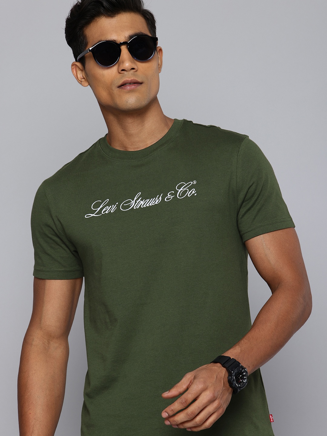 

Levis Brand Logo Embroidered Pure Cotton Slim Fit T-shirt, Olive