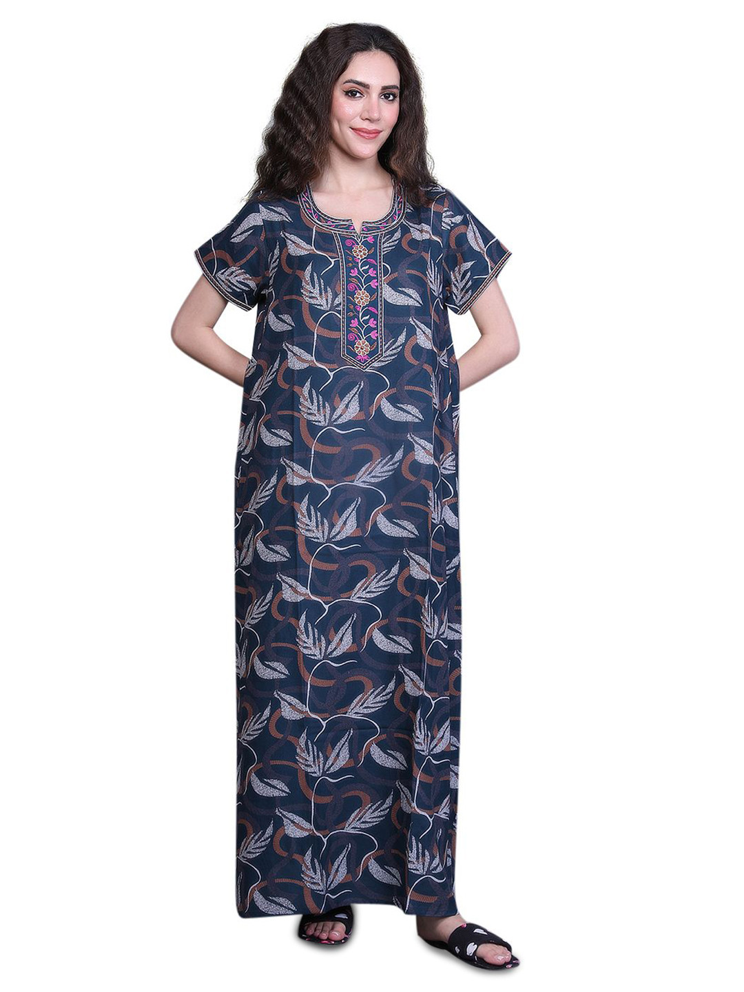 

evolove Women Printed Maxi Nightdress, Blue