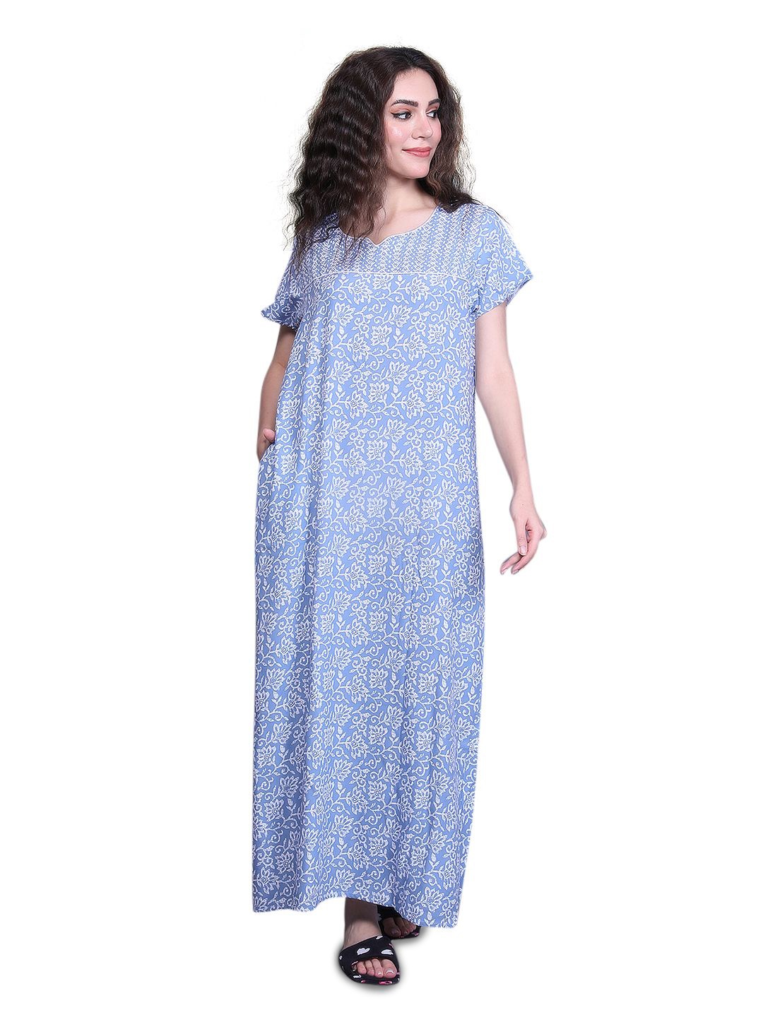 

evolove Women Printed Maxi Nightdress, Blue