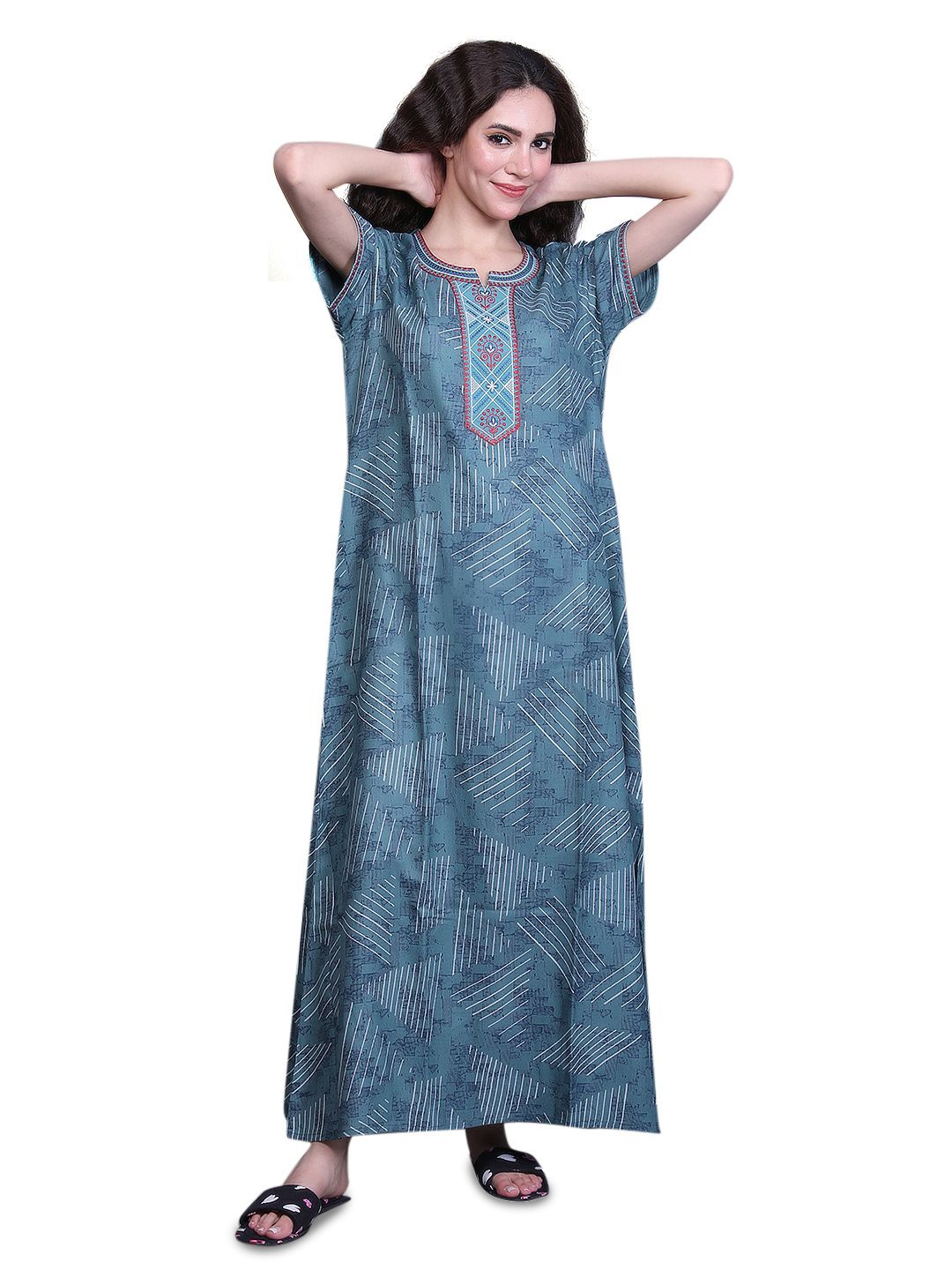 

evolove Women Printed Maxi Nightdress, Green