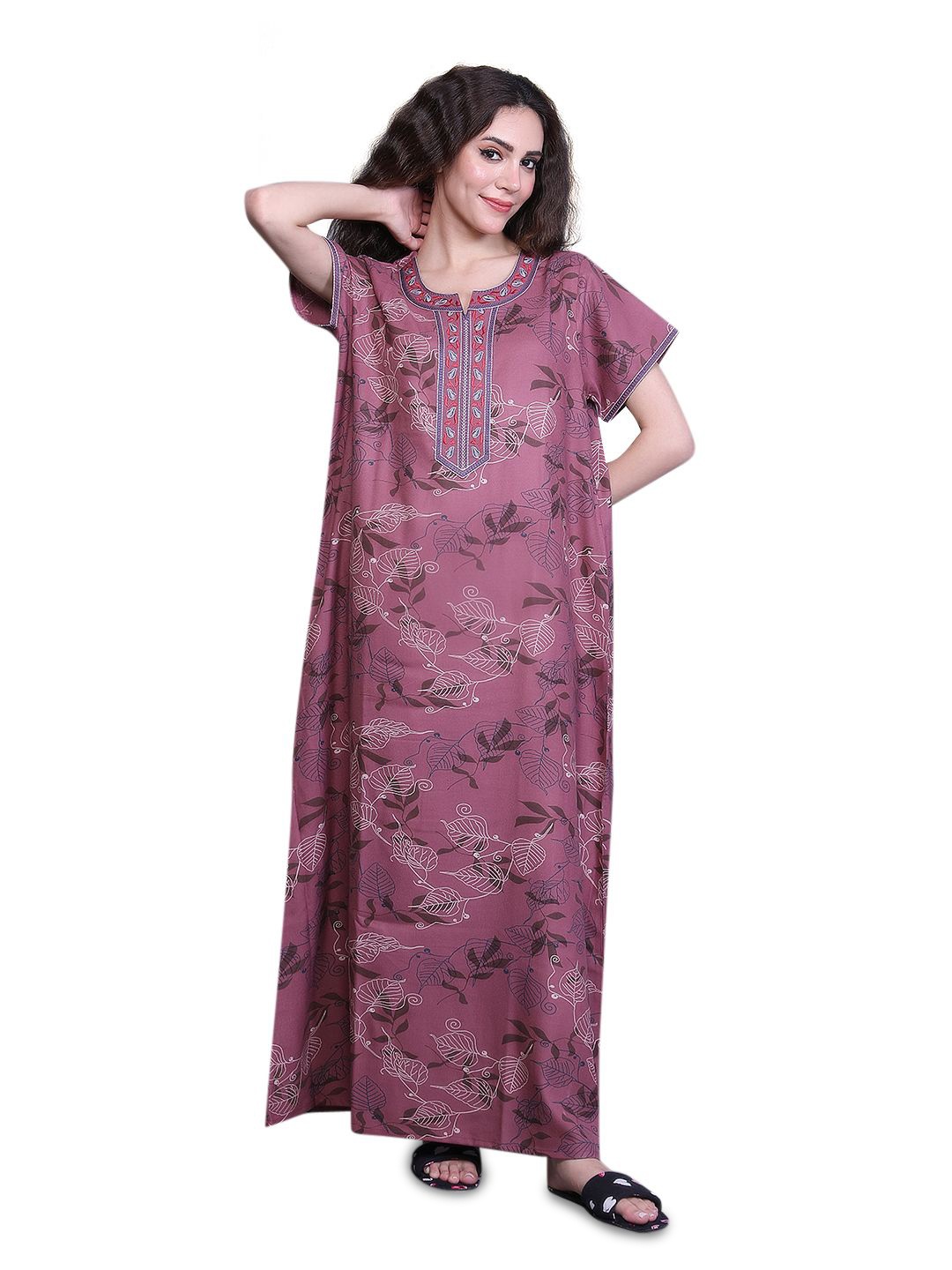

evolove Women Printed Maxi Nightdress, Red
