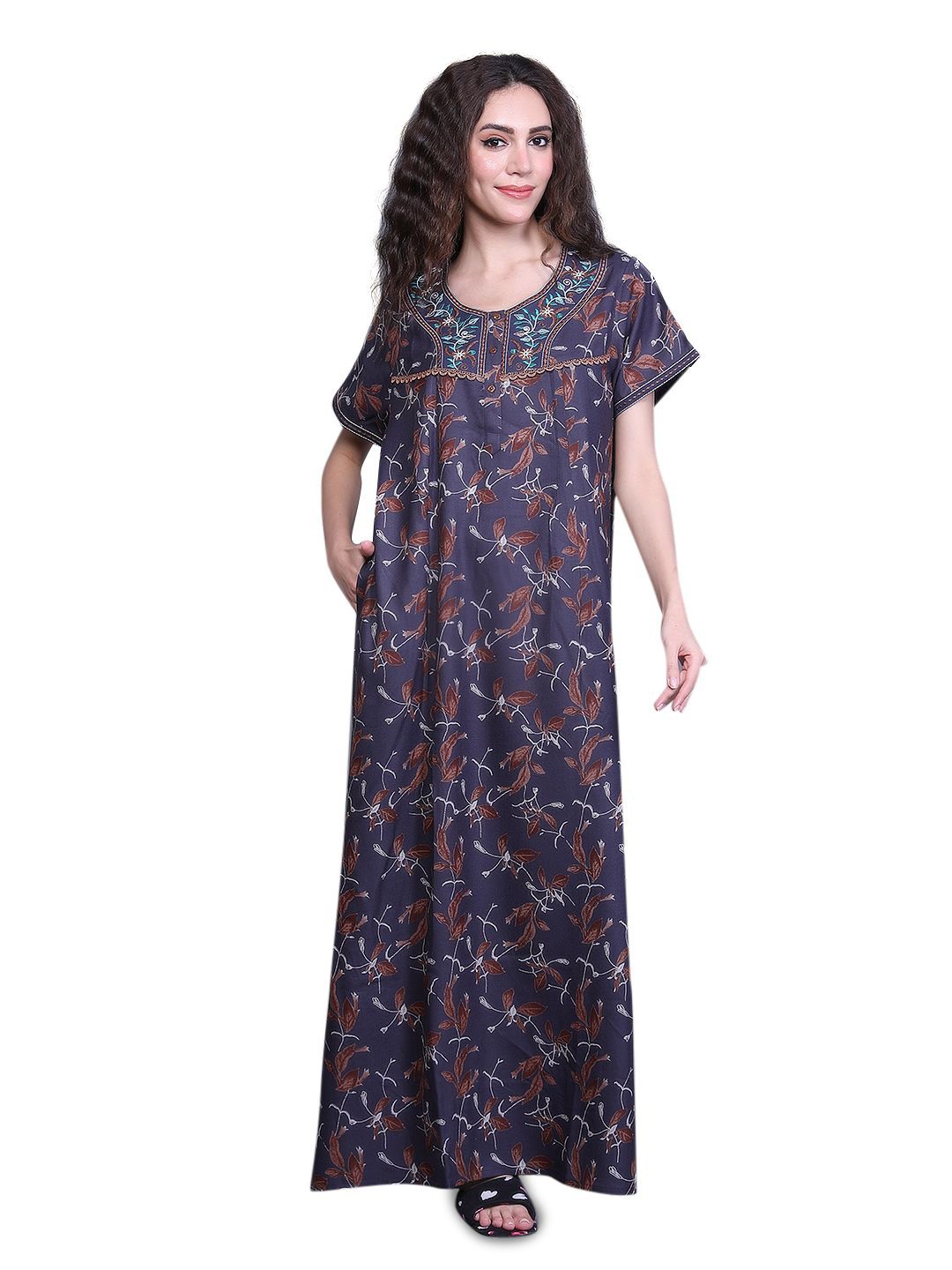 

evolove Women Printed Maxi Nightdress, Navy blue