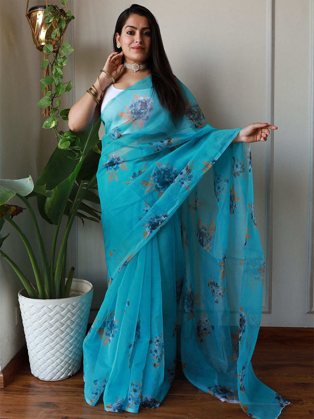 

Anouk Floral Printed Saree, Sea green