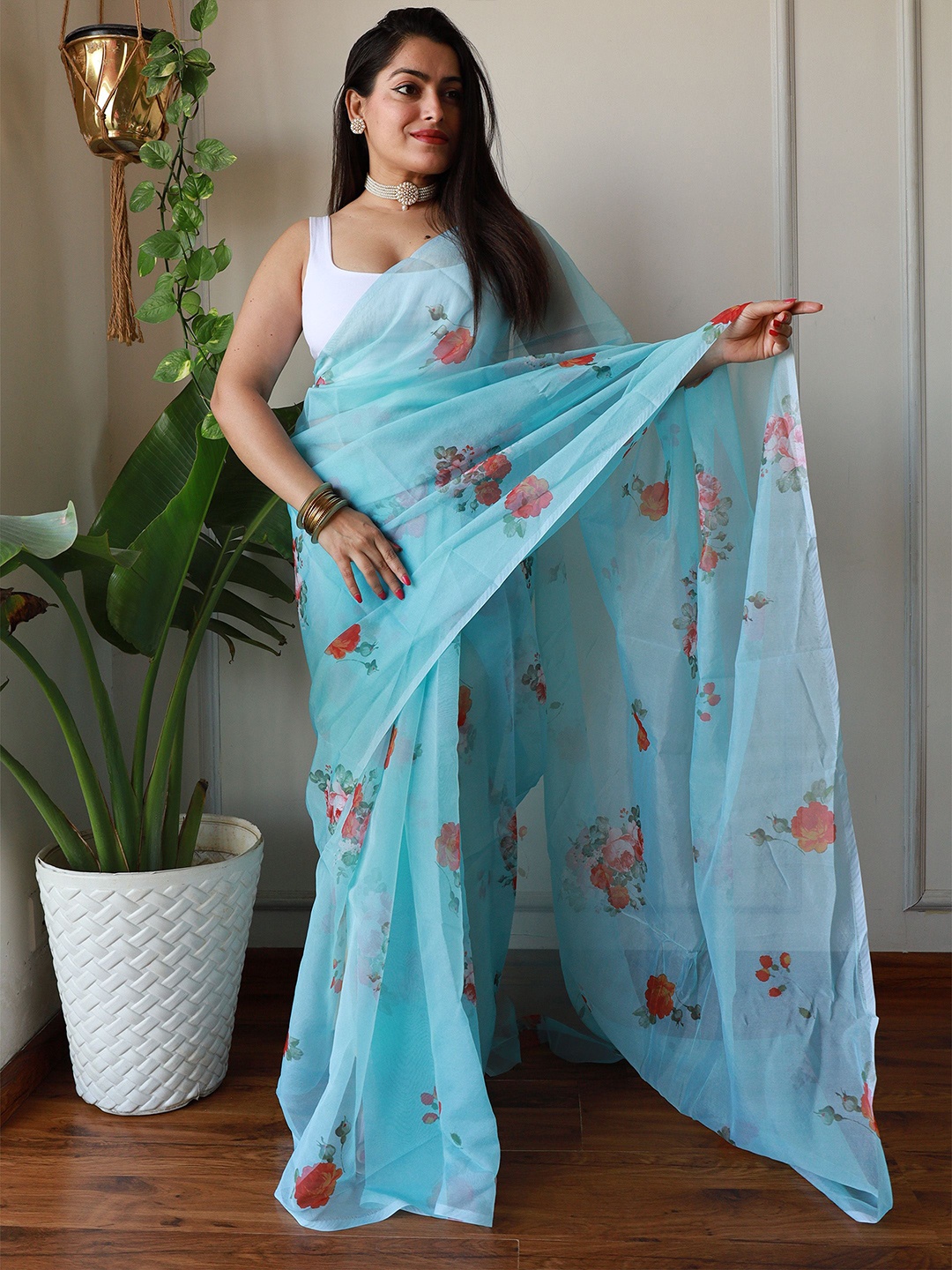 

Anouk Floral Printed Saree, Teal