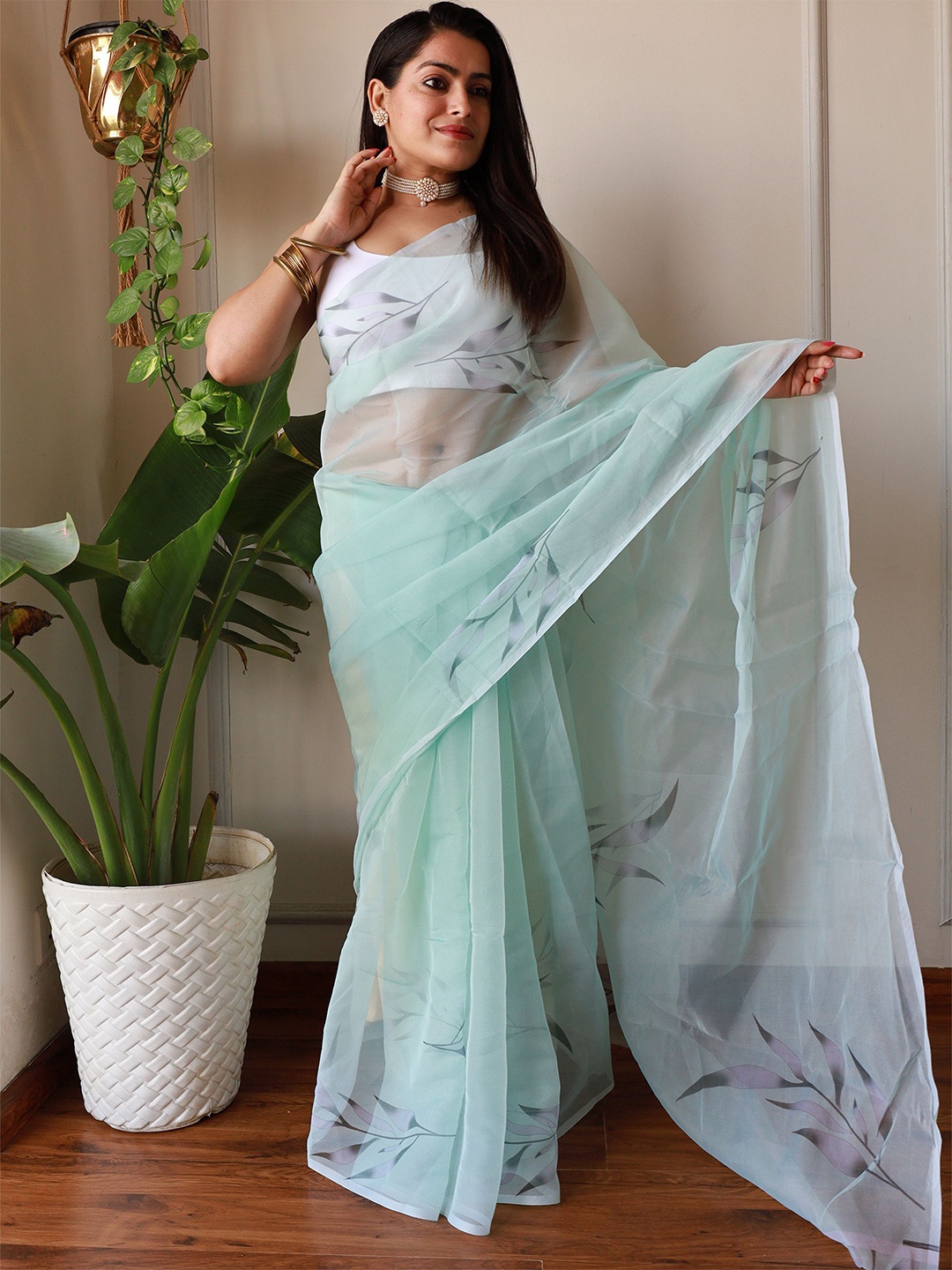 

Anouk Floral Printed Saree, Sea green