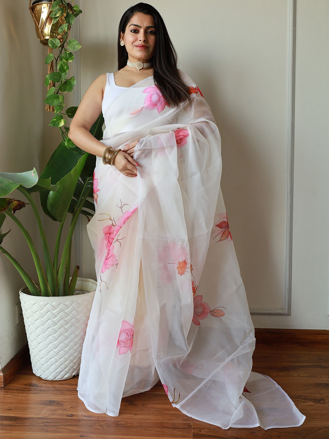 

Anouk Floral Printed Saree, Cream