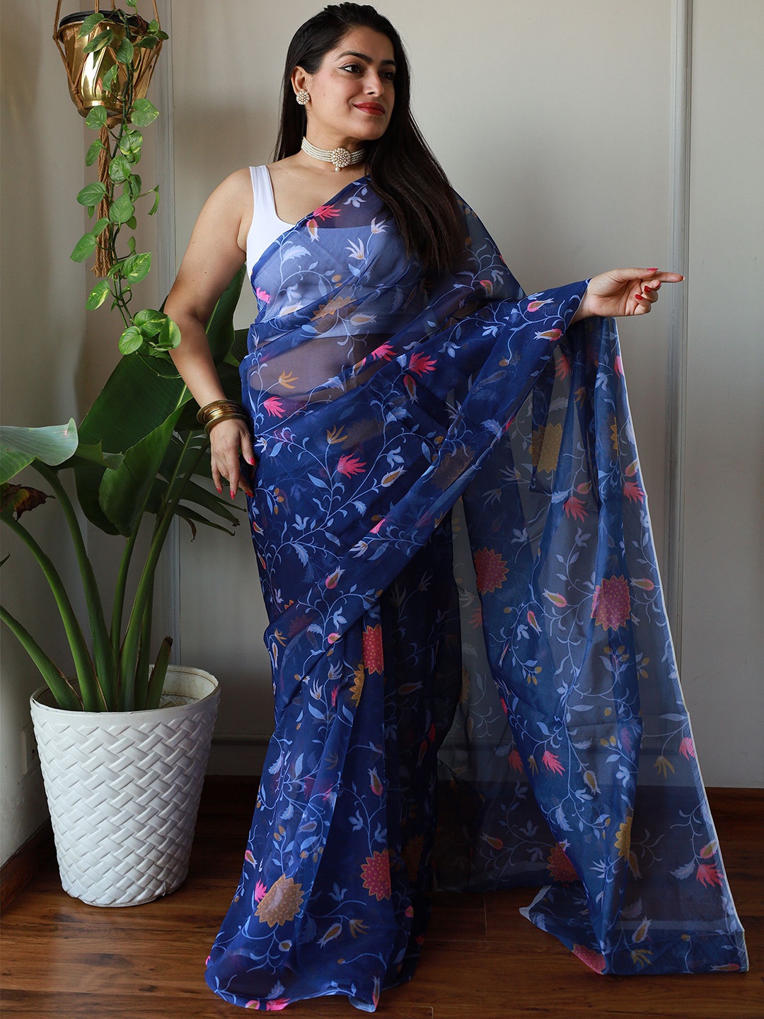 

Anouk Floral Printed Saree, Blue