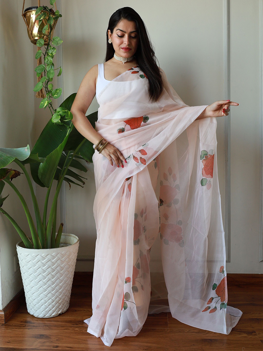 

Anouk Floral Printed Saree, Peach