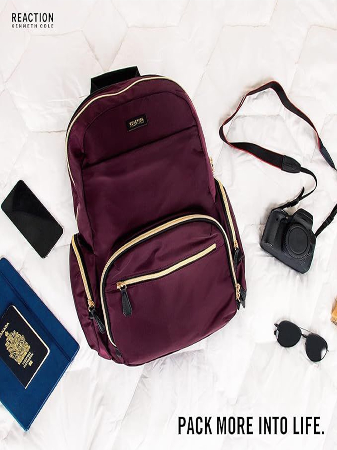 

Kenneth Cole Women Brand Logo Backpack with Anti-Theft, Burgundy