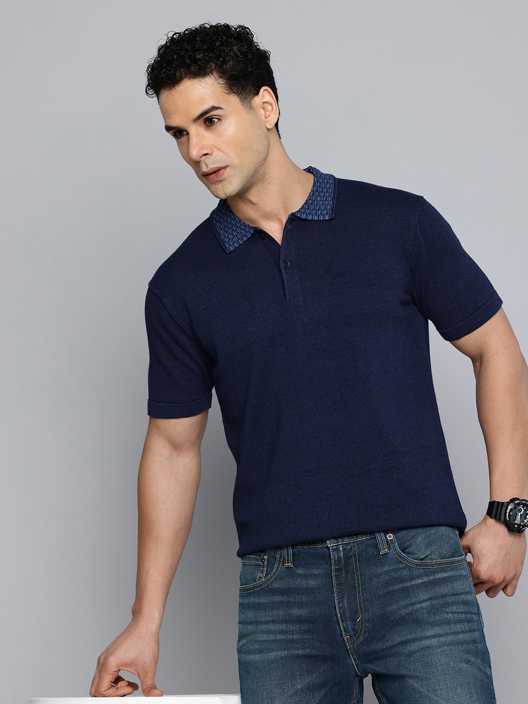 

Levis Slim Fit Polo Collar Pure Cotton T-shirt, Navy blue